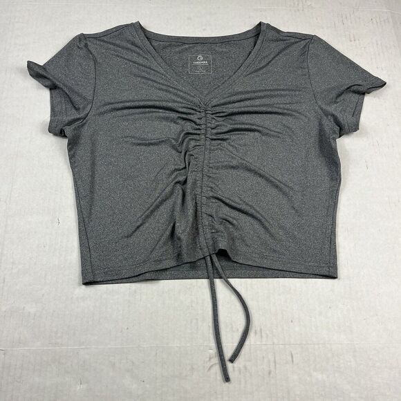 Ogeenier  Womens Performance Cropped Top Gray V-Neck Short Sleeve Stretch LARGE - Picture 1 of 11